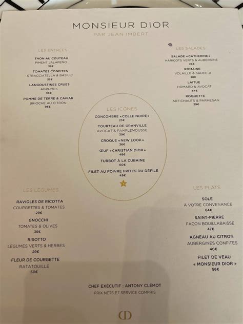 monsieur dior restaurant menu